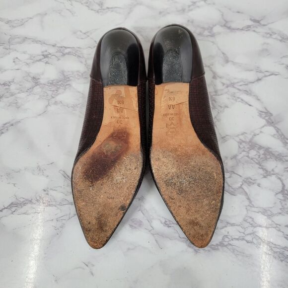 Paloma Vintage Italian Woven Leather Low Kitten Heel Pumps Brown - Picture 8 of 16